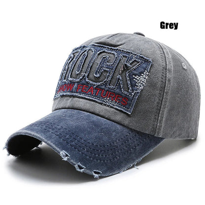 Letters Embroidered Patch Ripped Brushed Washed Distressed Design Style Unisex Cotton Adjustable Baseball Cap
