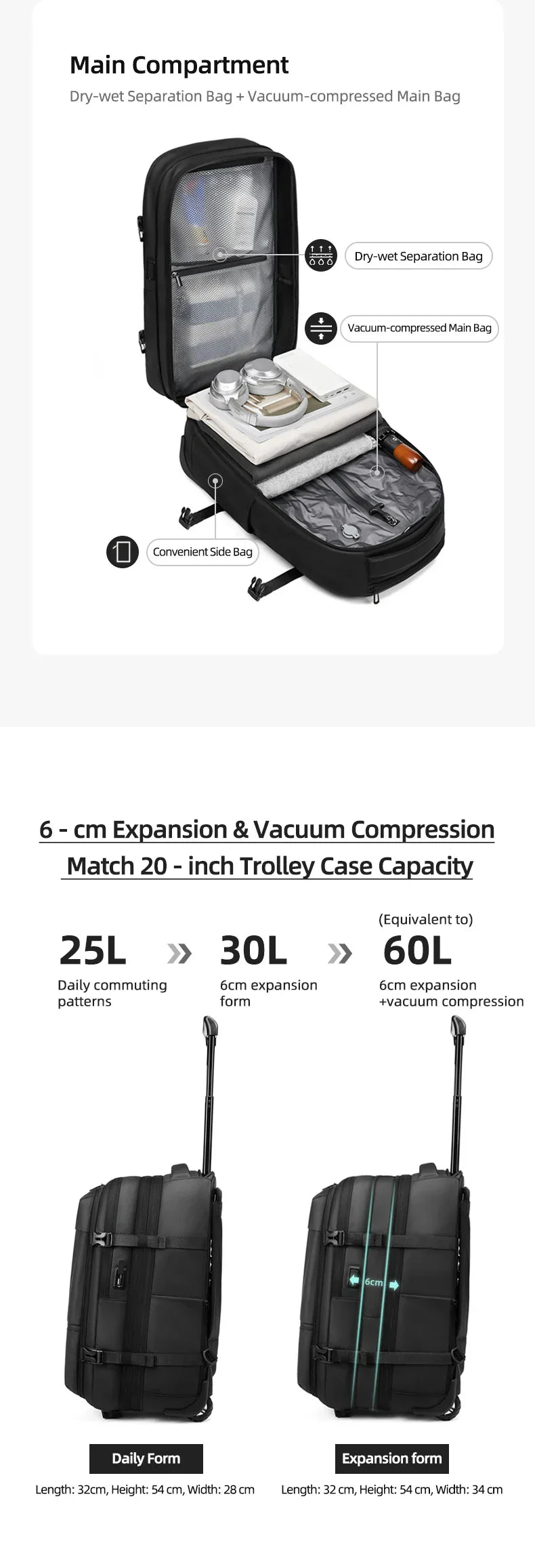 Travel Trolley vacuum compression business backpacks pump for Man Wheeled backpack On wheels luggage Rolling Bags For Boardable