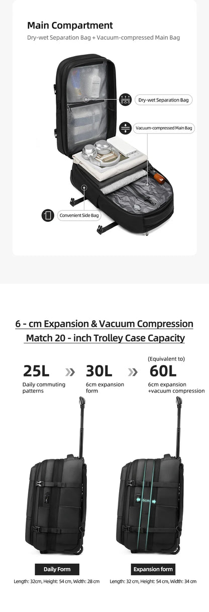 Travel Trolley vacuum compression business backpacks pump for Man Wheeled backpack On wheels luggage Rolling Bags For Boardable