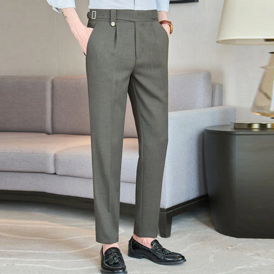 2025 Spring High Quality Men's Suit Pants Fashion Solid Color High Waist Slim Fit Youthful Vitality Casual Suit Trousers Men