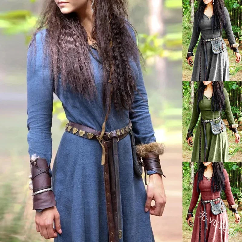 Dress Women Long Sleeve Maxi Robe Vintage Fairy Elven Dress Renaissance Celtic Viking Gothic Cosplay Costumes