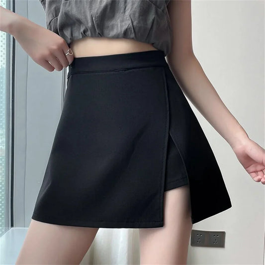 2026 Black Grey Irregular Skirt A-line Women High Waist Skirt Korean Fashion Zipper All Matched Shorts Skirts vintage for women