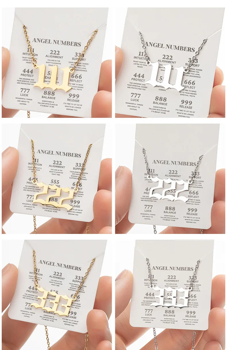 Stainless Steel Angel Number Lucky Numbers Necklaces 111 222 333 444 555 777 888 999 666 000 Pendant Necklace Charms Jewelry