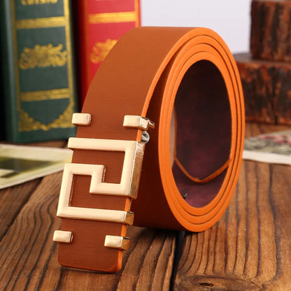 Men's and Women's Casual Fashion Belt  Korean Version Gold Buckle Belt Trendy I-shaped Buckle Belt