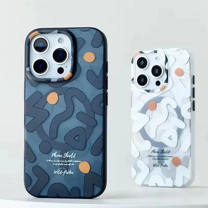For MagSafe Geometric Graffiti Phone Case for iPhone 17 16 15 14 13 Pro Max Air Magnetic Wireless Charging Hard Shockproof Cover