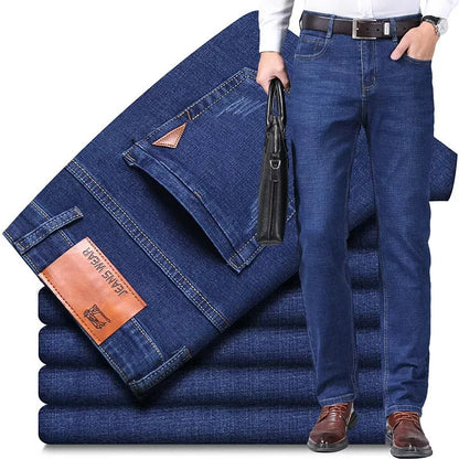 New style jeans, men's slim fit, Korean style comfortable straight leg elastic gray mid waist pants, men's casual denim pants