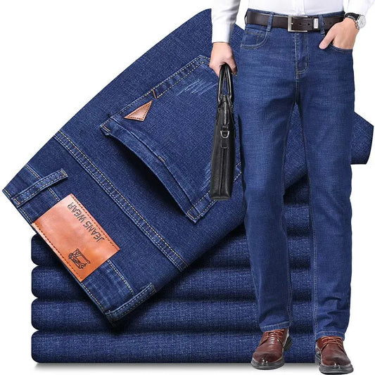New style jeans, men's slim fit, Korean style comfortable straight leg elastic gray mid waist pants, men's casual denim pants