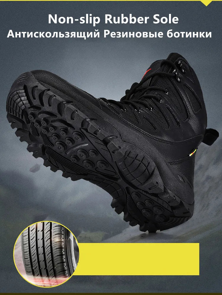New Waterproof Men's Boots Outdoor Non-slip Men Hiking Boots High Top Winter Men's Motorcycle Boots Rubber Men Work Desert Boots