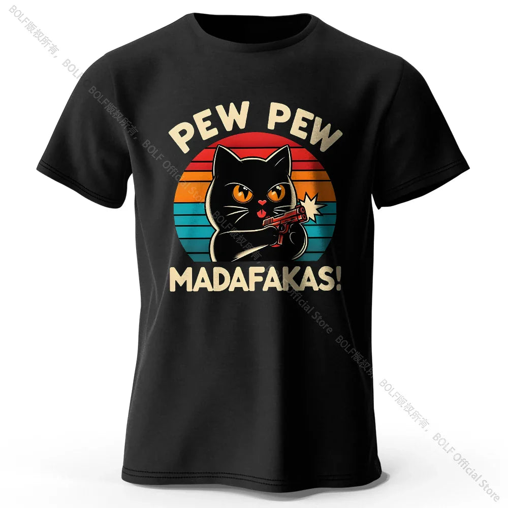 Cute Hand-Drawn Cat Doodle Print 100% Cotton T-Shirt, Ultra Soft Round Neck Short Sleeve Tee for Men & Women