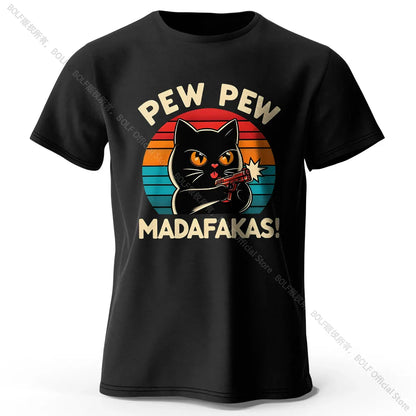 Cute Hand-Drawn Cat Doodle Print 100% Cotton T-Shirt, Ultra Soft Round Neck Short Sleeve Tee for Men & Women