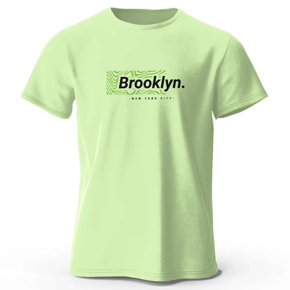 Brooklyn New York Print, Men's Novel Graphic Design T-shirt, Casual Comfy Summer Tees for Men's Daily ActivitiesTops Clothing