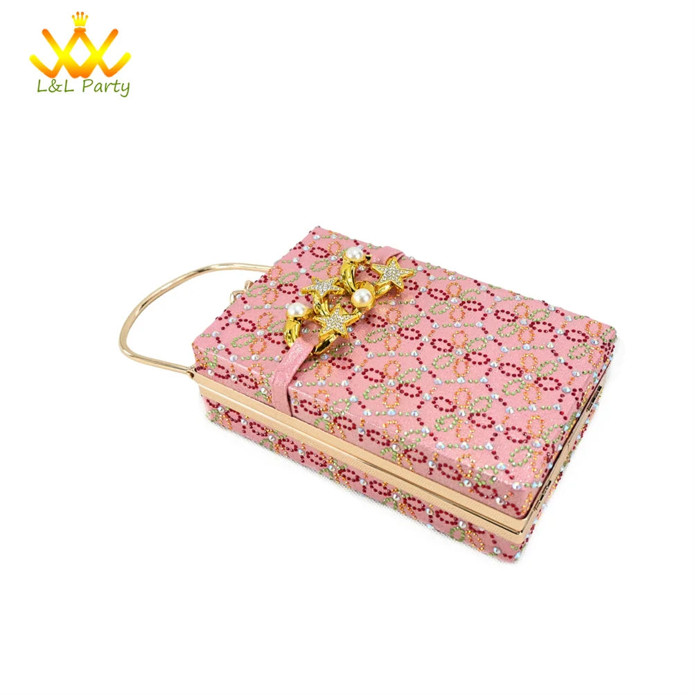 Low Heels Comfortable Sweet Style Italian Design Shoes Matching Bag Set in Orange Color High Quality with Crystal for Dress