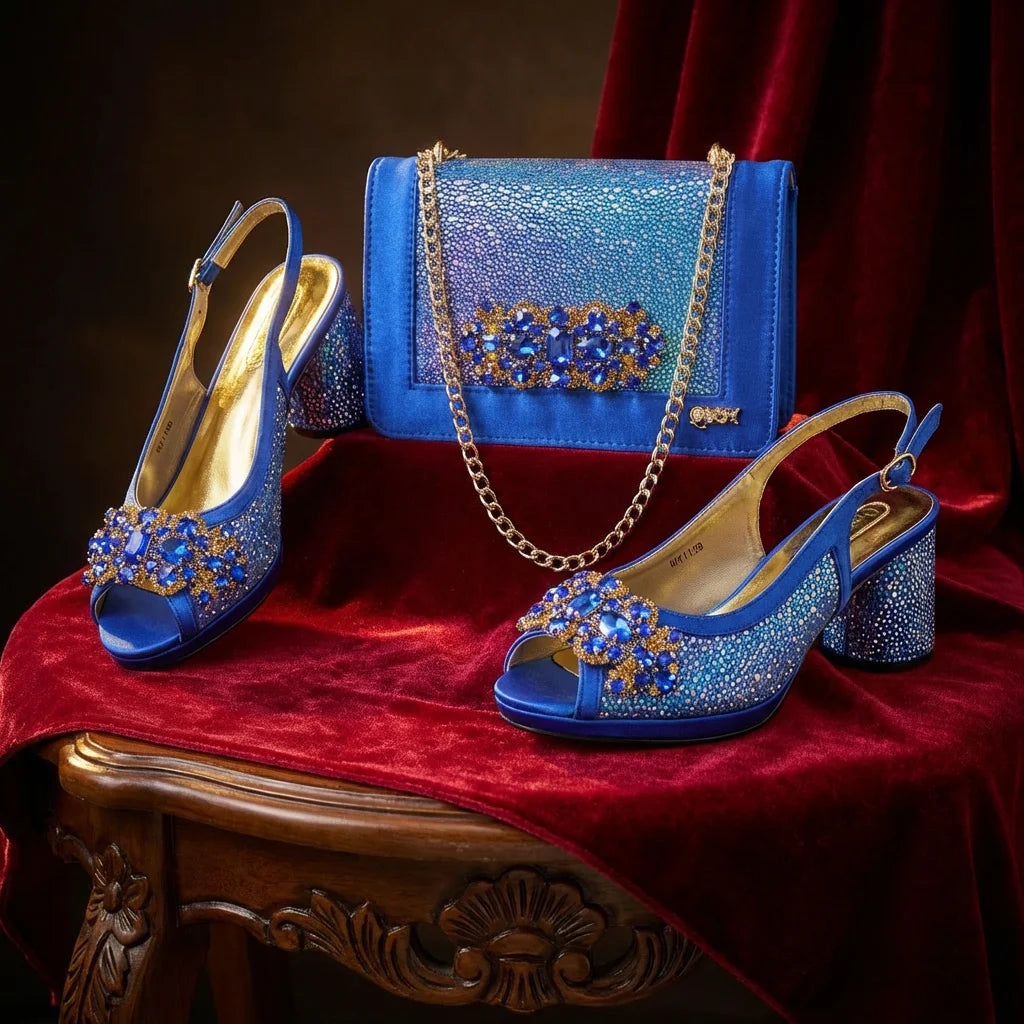 Green Elegant Women's High Heels Shoes  & Bag Set Rhinestone-Embellished Designer Shoes Perfect for Special Occasionss