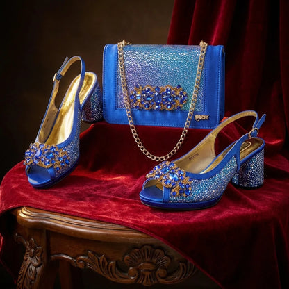 Green Elegant Women's High Heels Shoes  & Bag Set Rhinestone-Embellished Designer Shoes Perfect for Special Occasionss