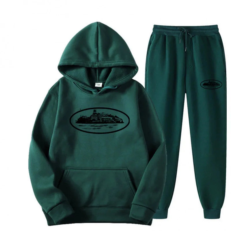 Loose Unisex Fleece-lined Printed Sweatshirt Hoodie Set Devil Prisoner Pattern New Female Casual Comfortable T