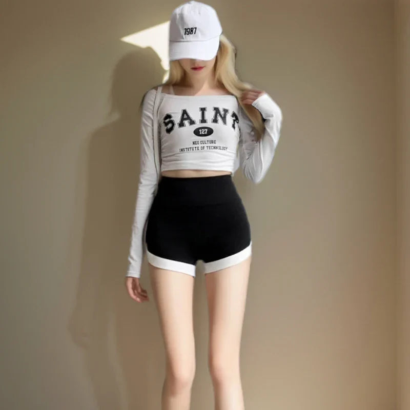 Summer wearing thin contrasting shorts leggings high waisted Barbie safety pants three point no awkward line shark pants for