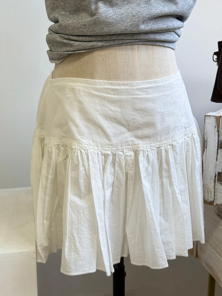 Lace Trim A-line Shirks Women New Cotton High Waist Elastic Ruffles Hem Sweet Mini Skirts Vintage Cute Streetwear Chic Falda