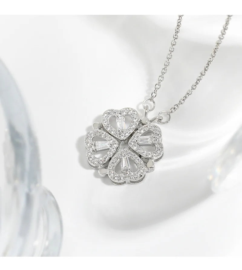 Transform Luxury Four Leaf Clover Pendant Necklace  Stainless Steel Crystal Gold Color Heart Jewelry for Women Gift