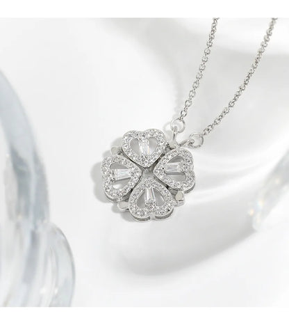 Transform Luxury Four Leaf Clover Pendant Necklace  Stainless Steel Crystal Gold Color Heart Jewelry for Women Gift
