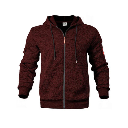 Heavy fleece men's jacket winter retro tooling pocket hooded zipper sports sweater men