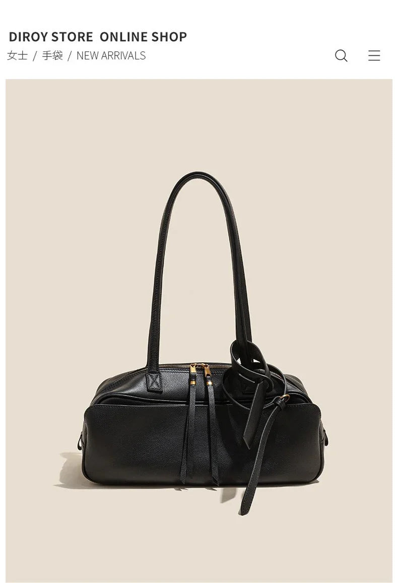 High version genuine leather pillow bag for women 2025 new all-match large capacity first layer cowhide bowling bag for women