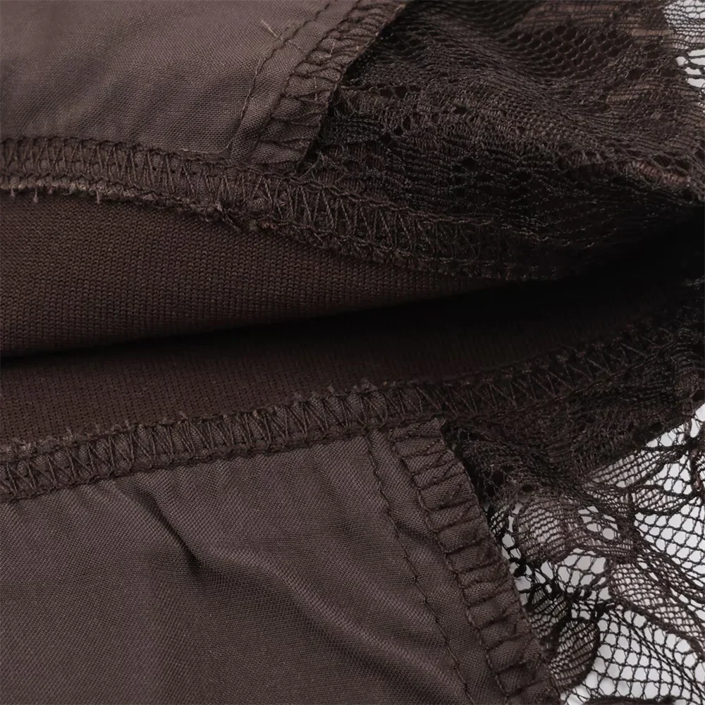 2025 Winter New Product Women's Slim Straight Round Neck Short Sleeve Asymmetric Hemp Splicing Lace T-shirt