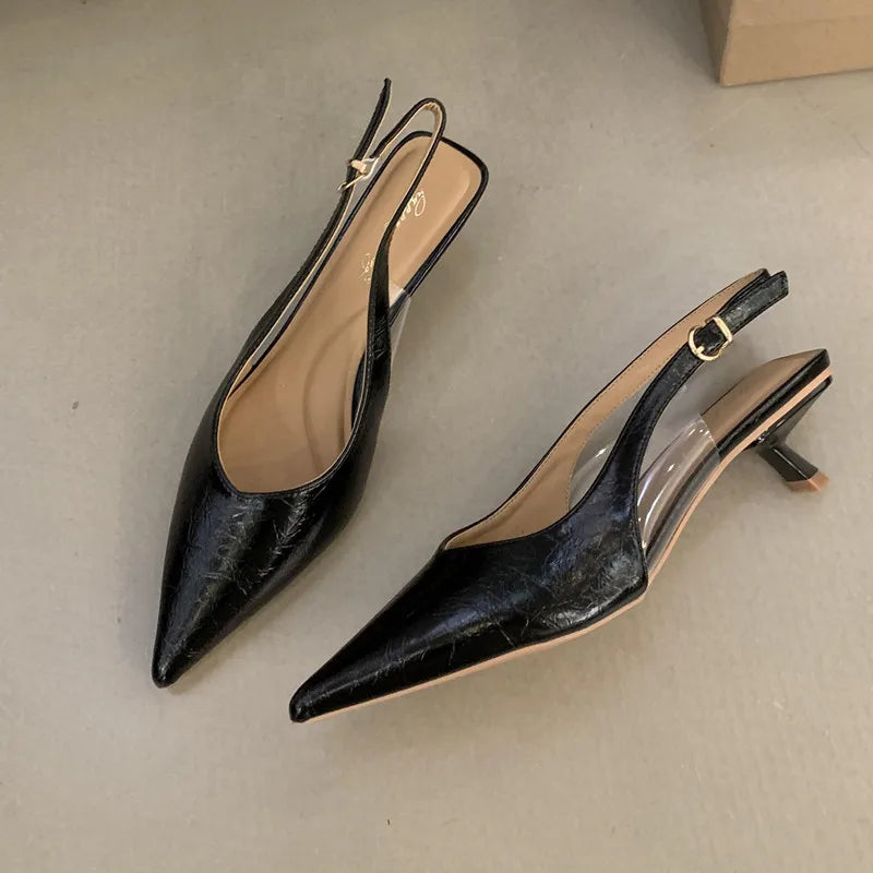 Women Sandals Pointed Toe Elegant Low-heel Shoes Summer Fashion Slingback Woman Mules Shoes Pumps Dress Shoes