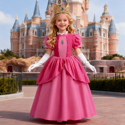 Peach Princess Costume For Girls Ball Gown Princess Dress Kids Cosplay Halloween Carnival Birthday Party Dress for 3-10 years
