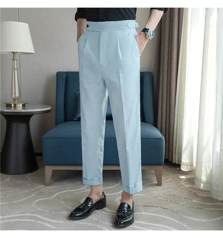 90% Linen 10% Cotton 2024 Suit Pants Naples Breathable Casual Pants Men's Height Suit Pant M-3XL Men's Straight Pants