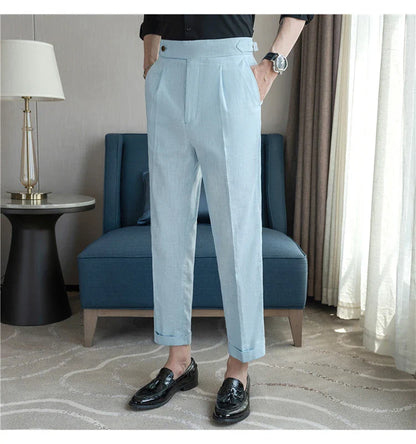 90% Linen 10% Cotton 2024 Suit Pants Naples Breathable Casual Pants Men's Height Suit Pant M-3XL Men's Straight Pants
