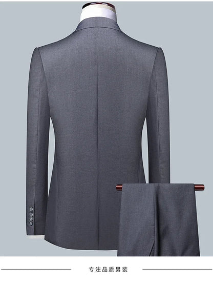 High quality Men Solid color Business - stylish handsome groom best man wedding dress 3/2/1 Single piece optional