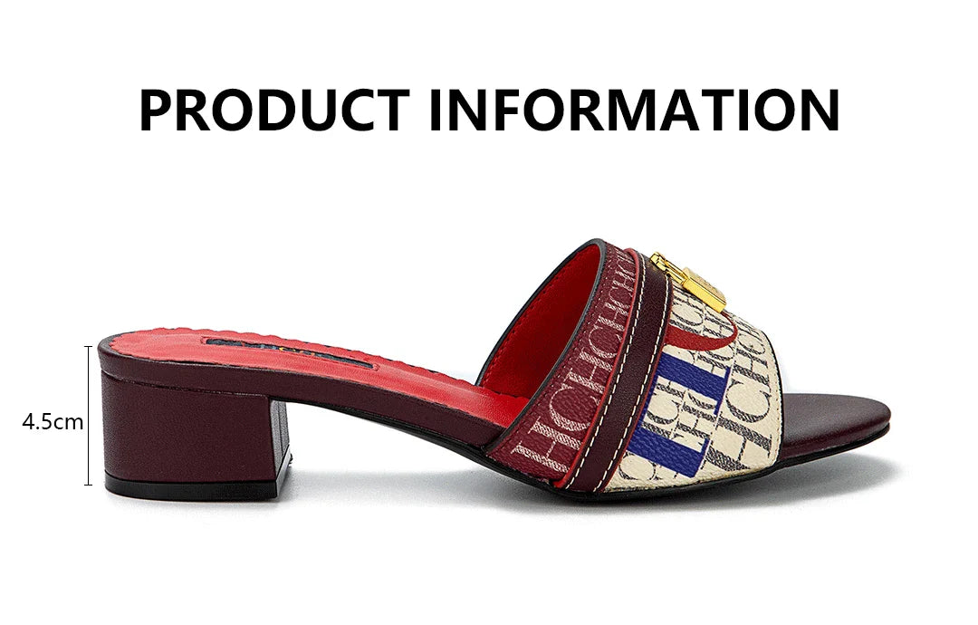 Fashionable High Quality Metal Lock Monogram Print Women's Low Heeled Slippers Temperament Versatile Women's Slippers