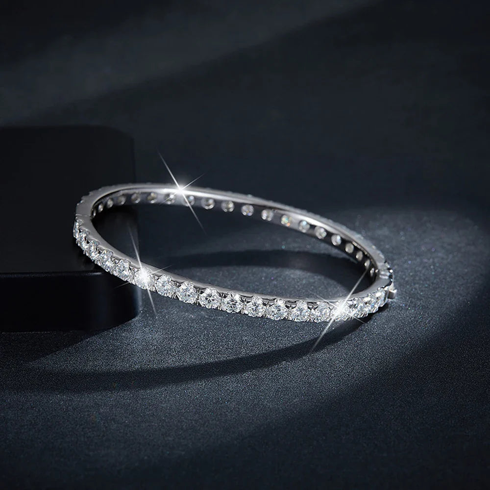 D VVS1 Full 4mm Moissanite Bangles GRA Certified s925 Sterling Sliver Plated 18k Bracelets for Women Party Gift Jewelry