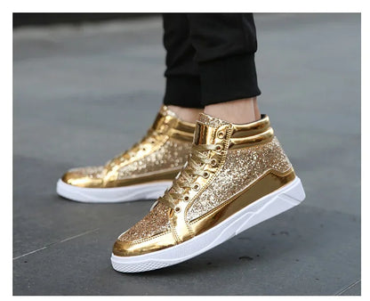 Man High Top Sneakers Luxury Glitter Men Ankle Boots Fashion Non-slip Casual Shoes High Quality Hip Hop Men Boots 2024