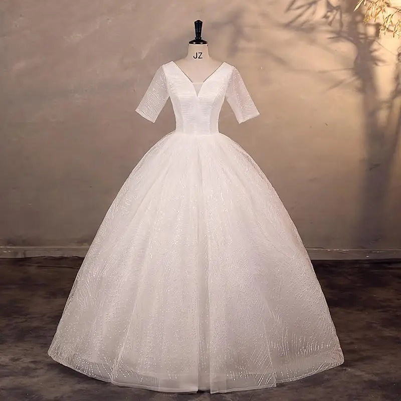 Wedding Dress Shiny Wedding Dress Classic Boat Neck Bridal Party Gown Vestido De Noiva Robe De Mariee Customized