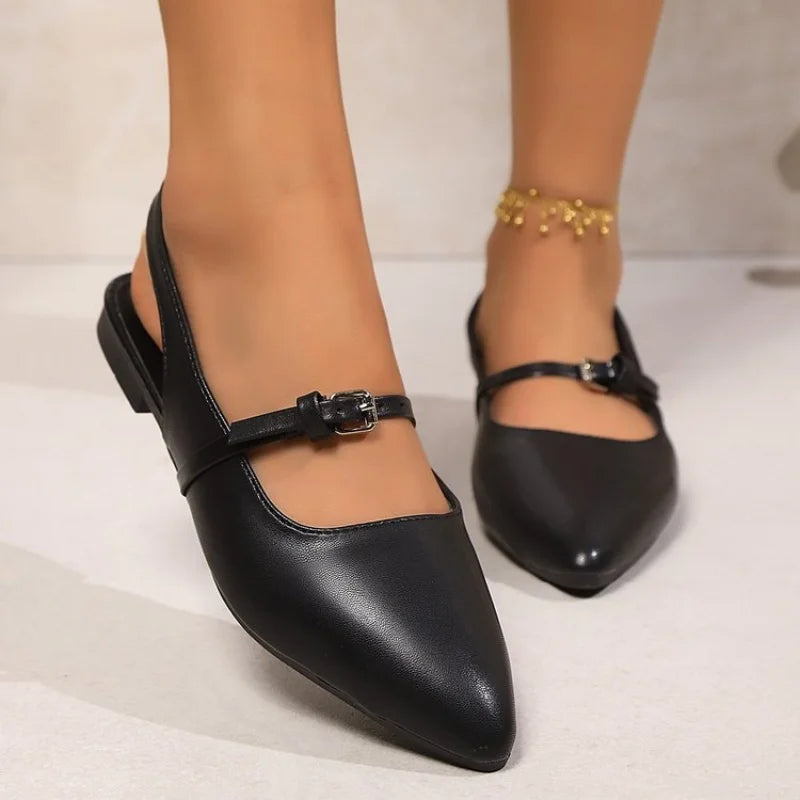Summer New Women's Flat Bottom Slingback Sandals Woman Leopard Pointed End Mules 2025 Fashion Leather Pu Low-heel Beach Shoes