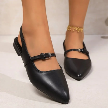 Summer New Women's Flat Bottom Slingback Sandals Woman Leopard Pointed End Mules 2025 Fashion Leather Pu Low-heel Beach Shoes