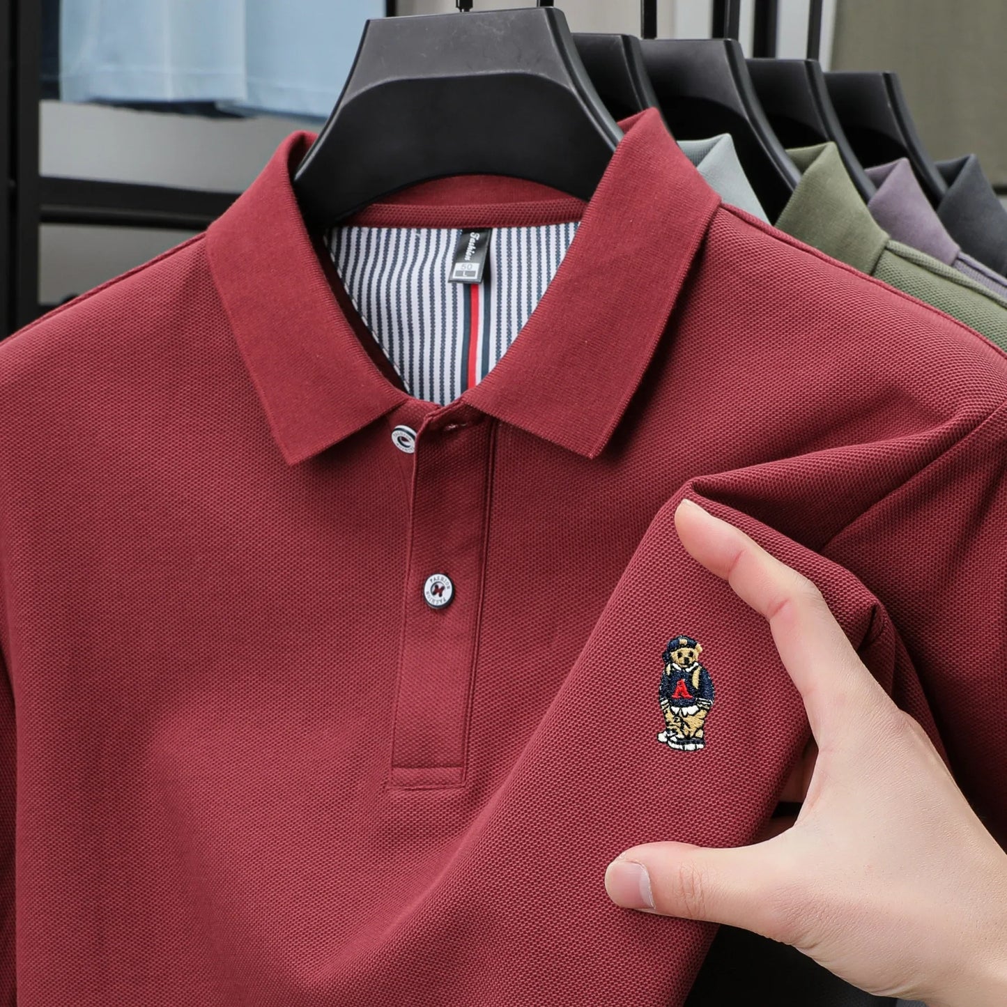 100% cotton high-quality short sleeve men's polo shirt fashion brand cute bear embroidery top Korean casual breathable T-shirt