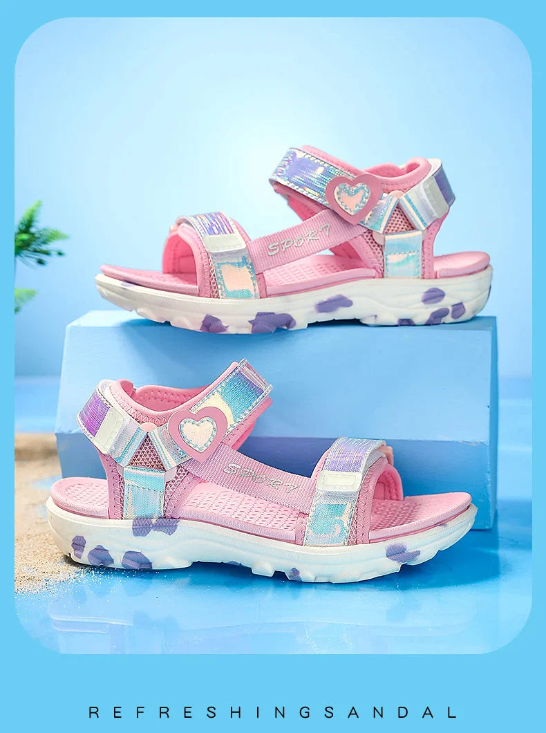 Girls' LED Sandals Children's Toddler Sports Beach Blue Pink Girls' Soft Shining Shoes Outdoor Soft Anti-Slip Princess LED Shoe