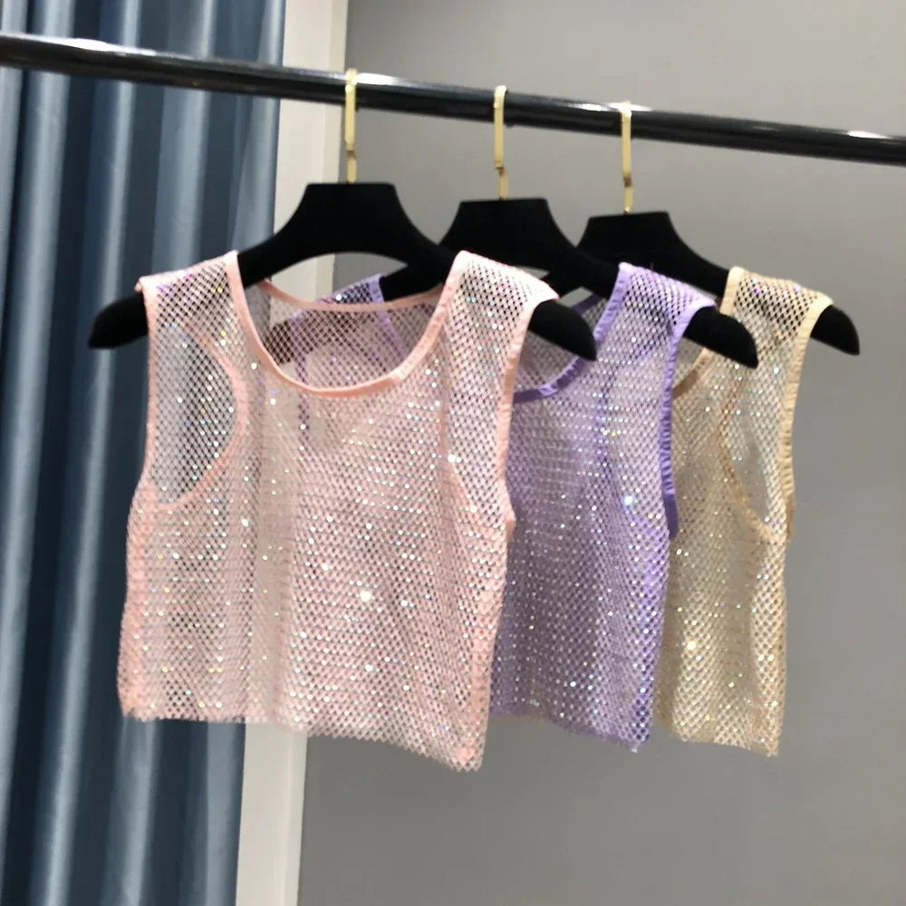 Hot Girl Y2k Small Vest Summer New H Vest with Short Vest and Shiny Women's Round Neck Top