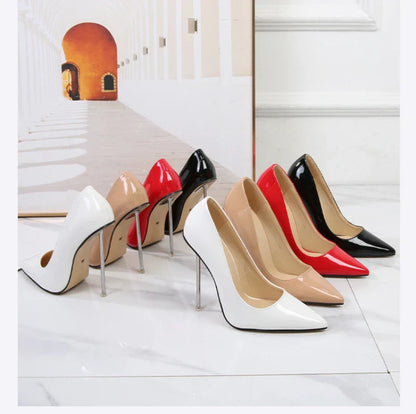 European And American Fashion Single Shoes European Station Pointed Toe Metal Thin Heel Elegant Women's Shoes High Heels Simple