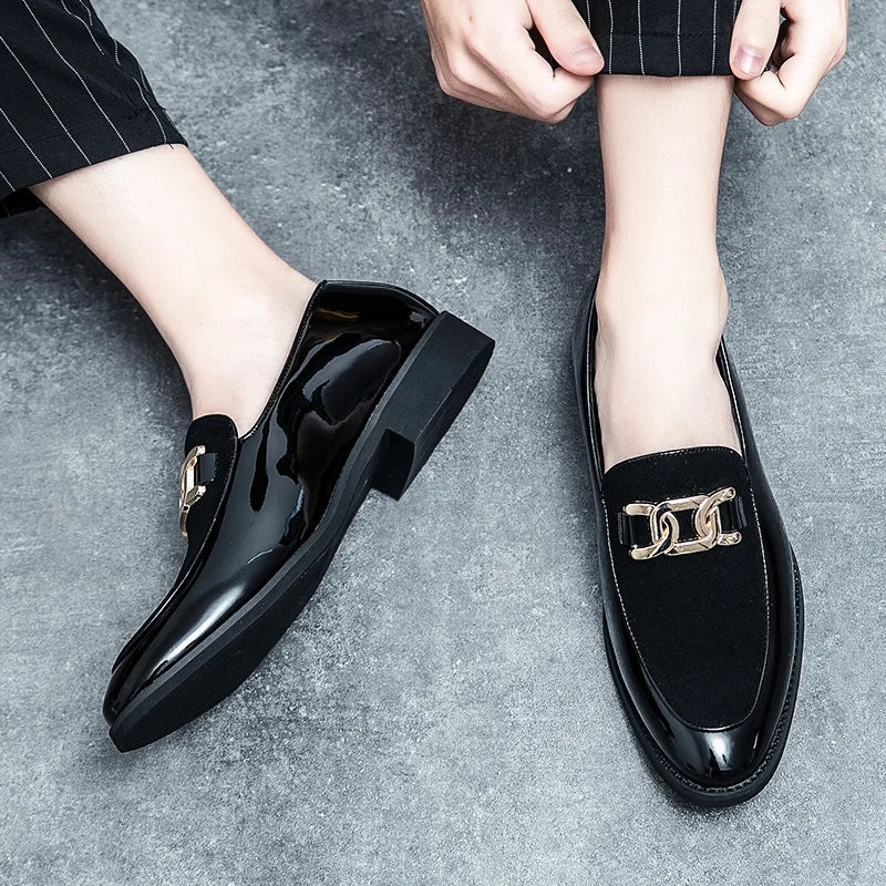Men's fashion simple leather shoes business casual shiny loafers men's Korean version hairdresser small leather shoes