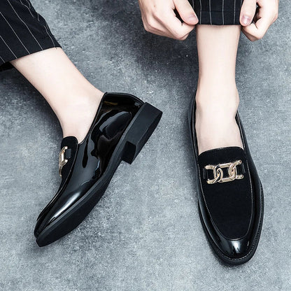Men's fashion simple leather shoes business casual shiny loafers men's Korean version hairdresser small leather shoes