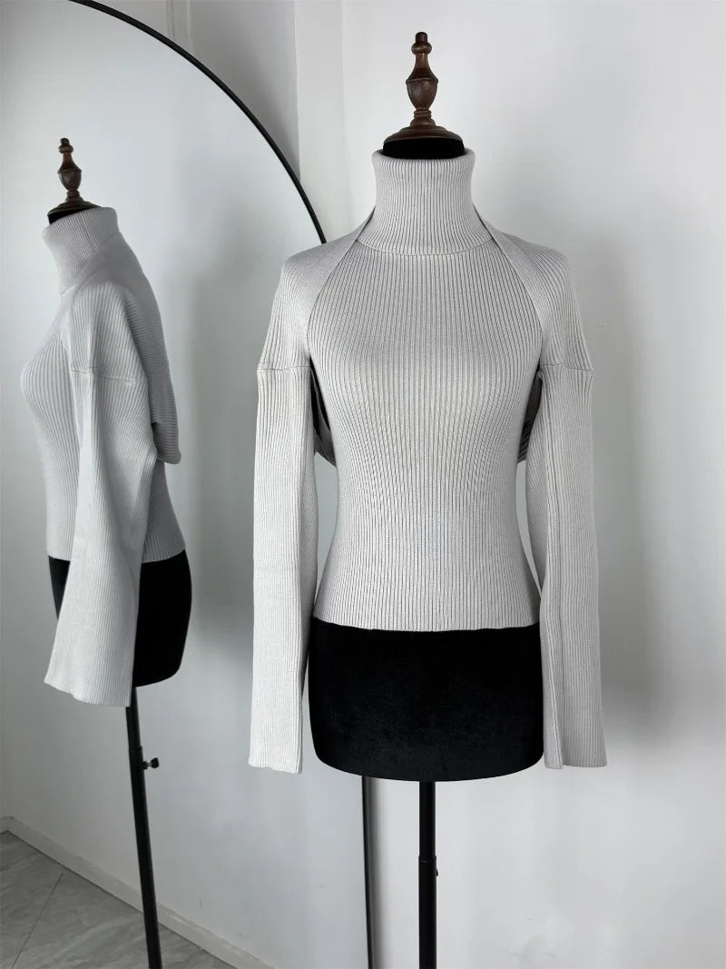 Trendix Hollow Out Sweater Sets For Women 2025 Fall New Long Sleeve Knitwear Shawl Suits Sexy Backless Knit Tank Top 2 Piece Set