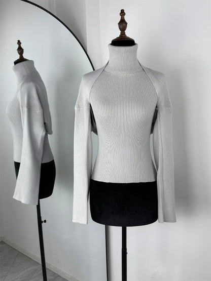 Trendix Hollow Out Sweater Sets For Women 2025 Fall New Long Sleeve Knitwear Shawl Suits Sexy Backless Knit Tank Top 2 Piece Set