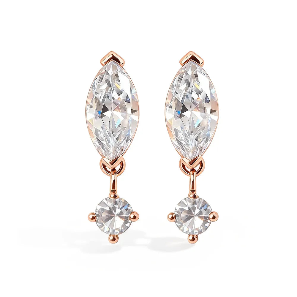 1.6cttw Marquise/Round Cut Moissanite Drop Earrings for Women 925 Sterling Silver Lab Diamond Stud Earrigs with Certificate