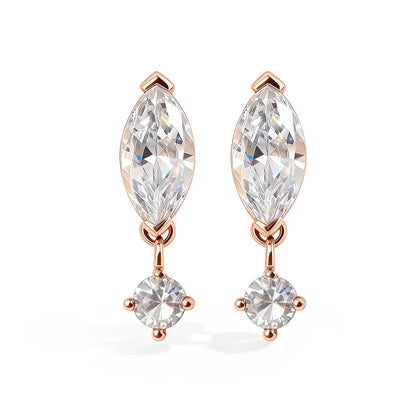 1.6cttw Marquise/Round Cut Moissanite Drop Earrings for Women 925 Sterling Silver Lab Diamond Stud Earrigs with Certificate