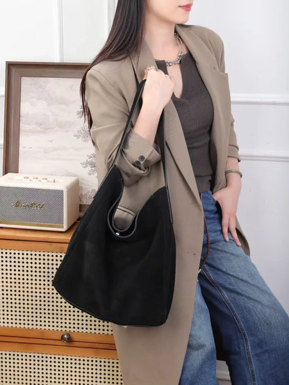 Soft Suede Cow Leather Women's Shoulder Crossbody Bags Luxury Designer Brand Ladies High Quality Large Tote Bag Autumn Winter