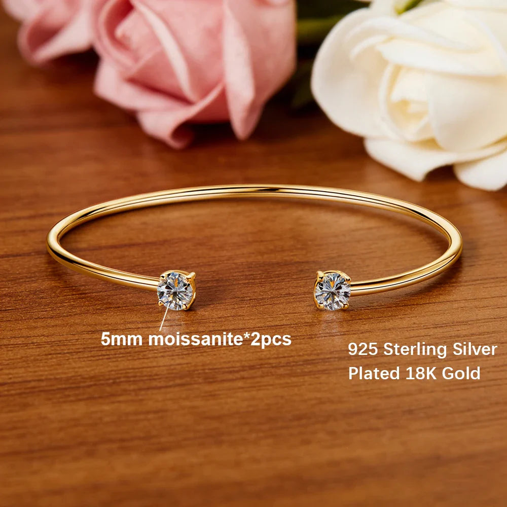 2-Stone 5mm Moissanite Bangles 100%S925 Silver Plated 18K Gold Diamond Bracelet for Women Party Gift Jewelry GRA Certified