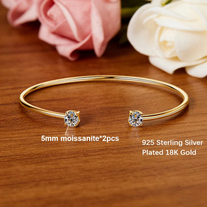 2-Stone 5mm Moissanite Bangles 100%S925 Silver Plated 18K Gold Diamond Bracelet for Women Party Gift Jewelry GRA Certified